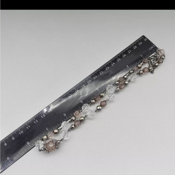 NY Necklace Smokey Gray Clear Faceted Beaded Strand 15" Collar - Picture 7 of 7